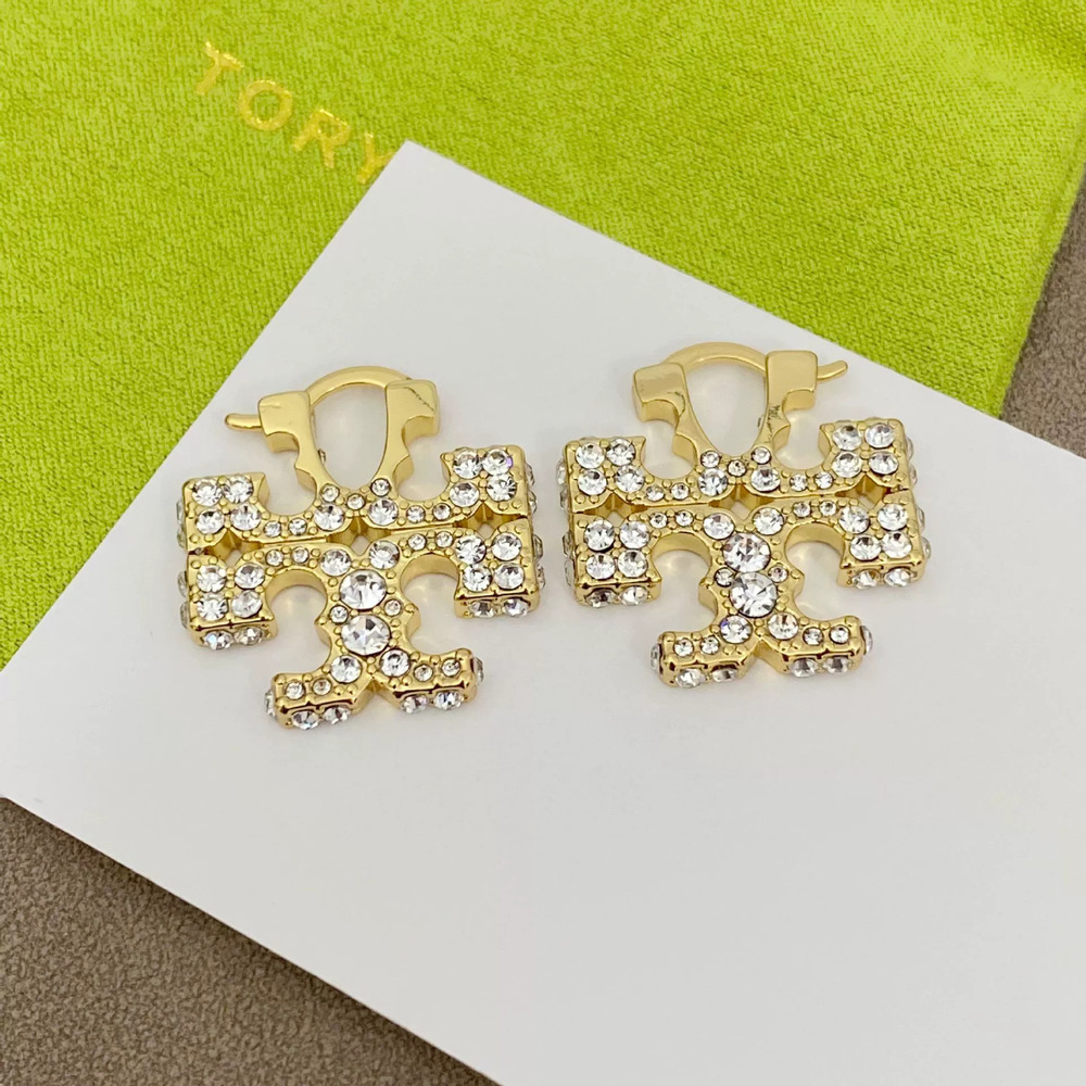 Tory Burch Metal Rhinestone Letter Large Earrings